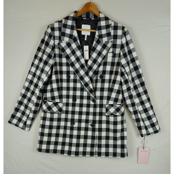 Avec Les Filles Womens XL Black White Plaid Blazer Double Breasted Jacket NWT - Picture 1 of 11